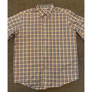 LL Bean Traditional Fit Button Shirt Mens L Plaid Check Short Sleeve BBQ Camp
